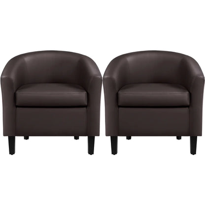 Renwick Faux Leather Barrel Accent Chair for Living Room, Set of 2, Black