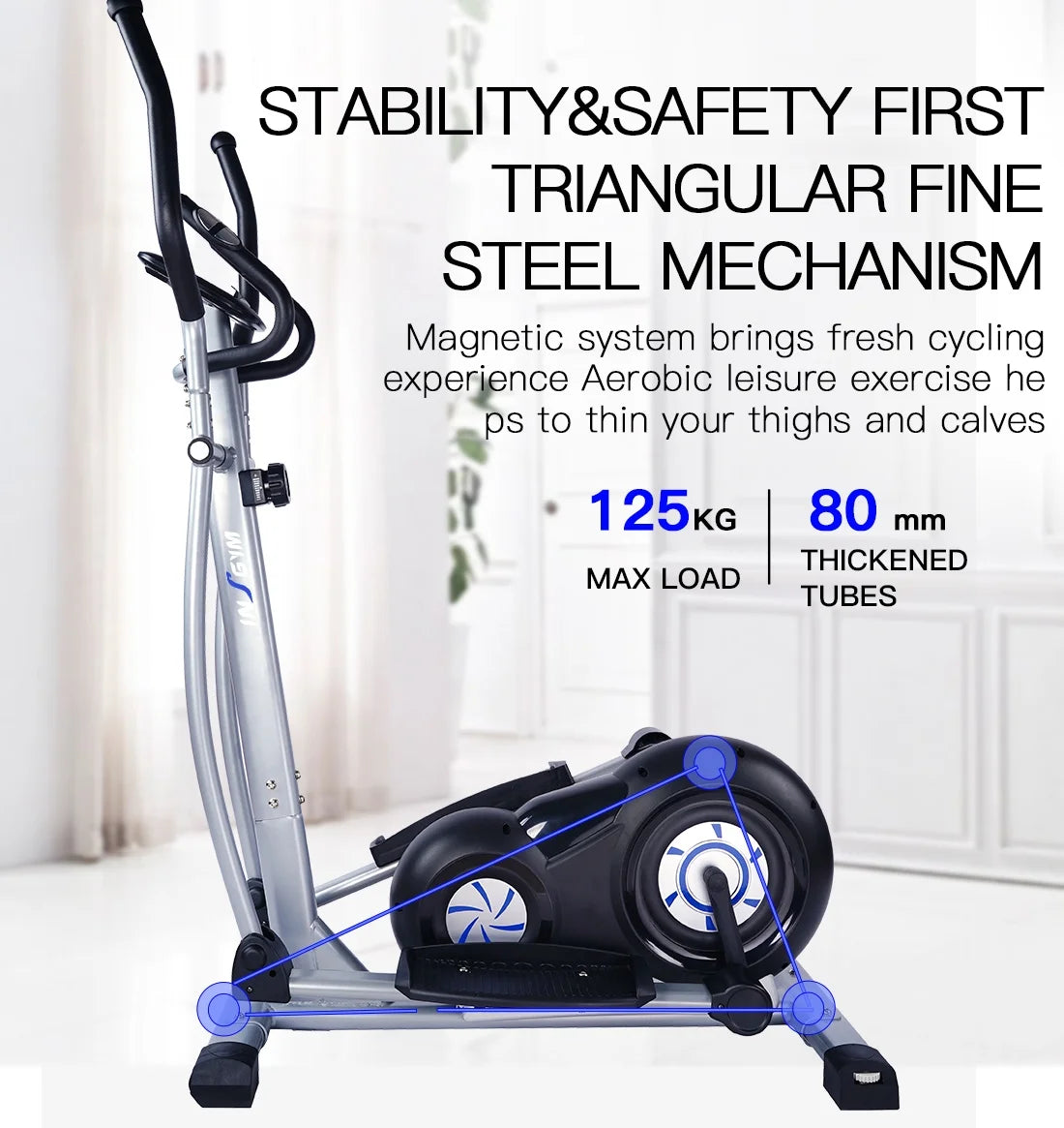 Elliptical Machine Cross Trainer - 8-Level Adjustable Magnetic Elliptical Cross Cadio Equipment with Digital Display and Pulse, Indoor Fitness Workout, LCD Monitor