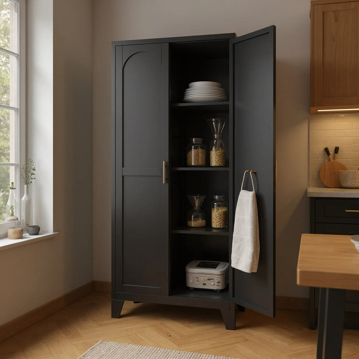 Homy Casa 70.8" White Tall Storage Cabinet with 4 Adjustable Shelves for Kitchen, Pantry Cupboard