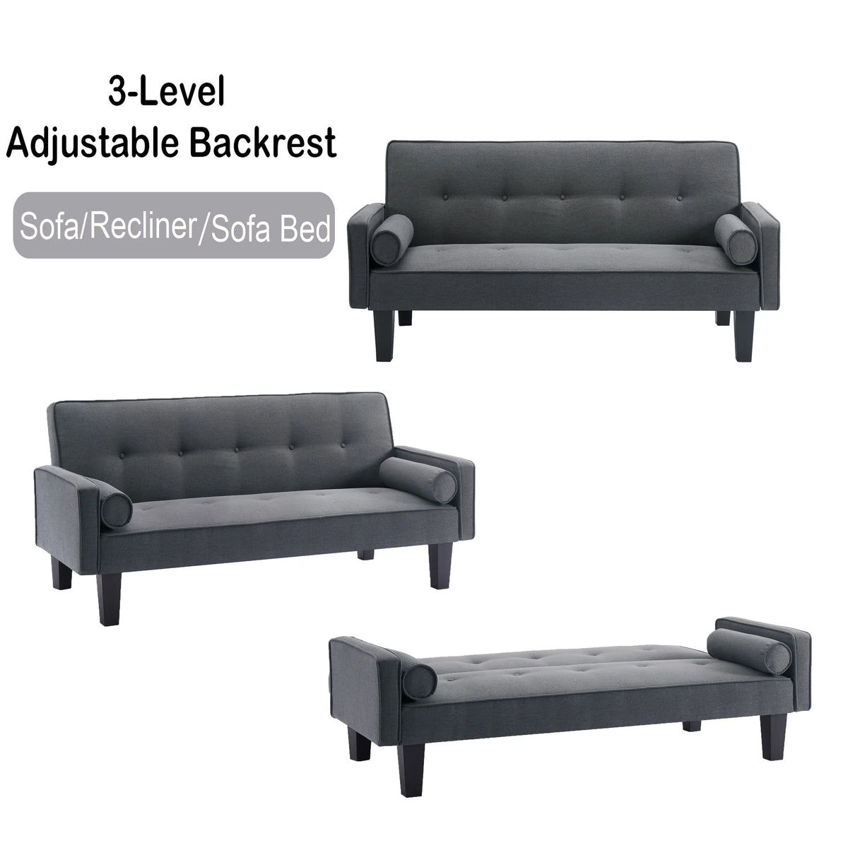 72" Convertible Loveseat Sofa Bed Sleeper Daybed,Modern Upholstered Folding Recliner,Small Futon Sofa for Living Room Apartment Office,Gray 02