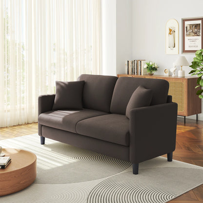 Loveseat Sofa,65" Comfy Teddy Fleece Love Seat Couch,Neche Extra Deep Seats Sofas,Tool-Free Setup Couch with 2 Pillows for Living Room,Coffee Brown