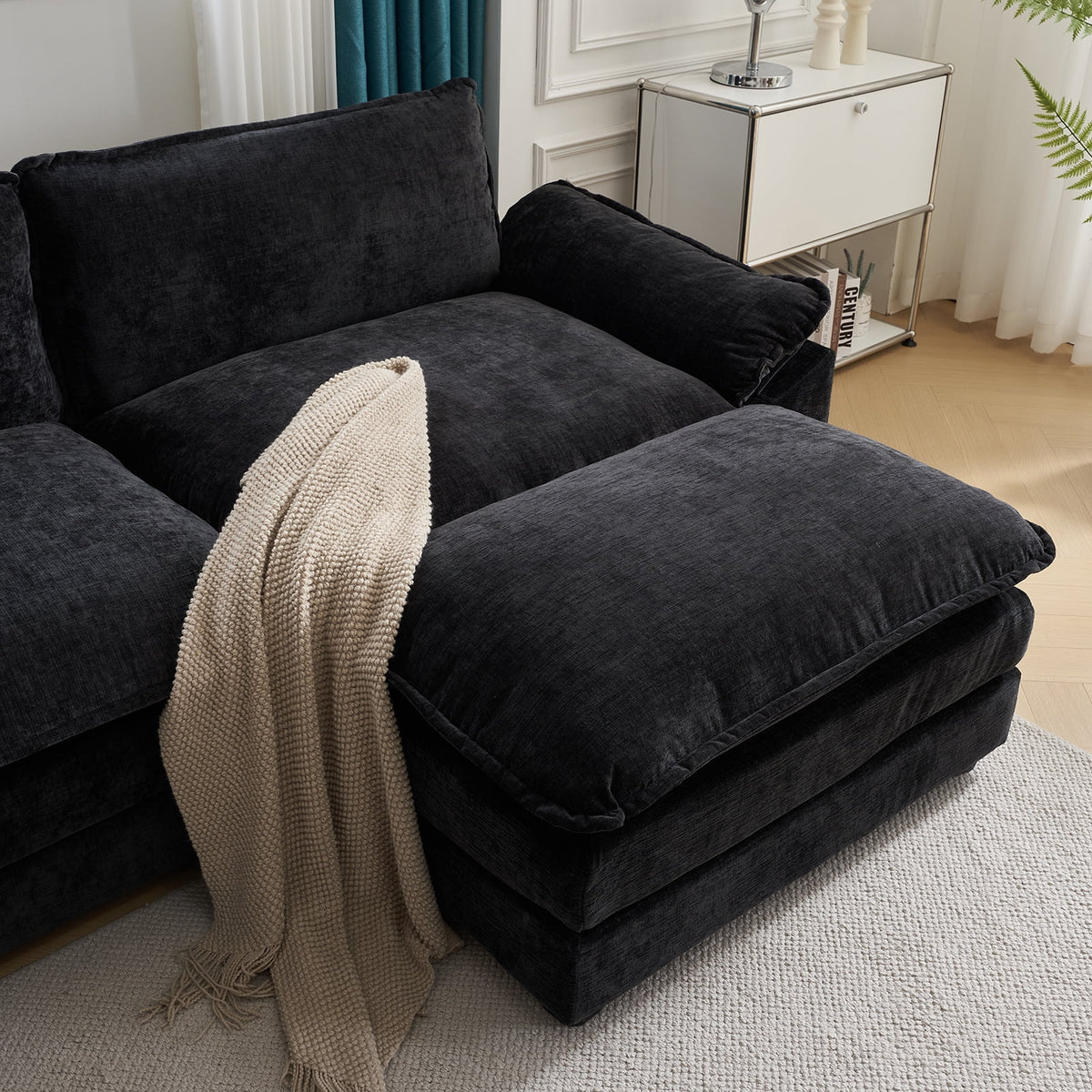 Zimtown Sectional Sofa with Ottoman, L Shaped Convertible Couch with Removable Chaise Chenille Fabric Sofa Set for 4-6 Persons Living Room Furniture Dark Grey
