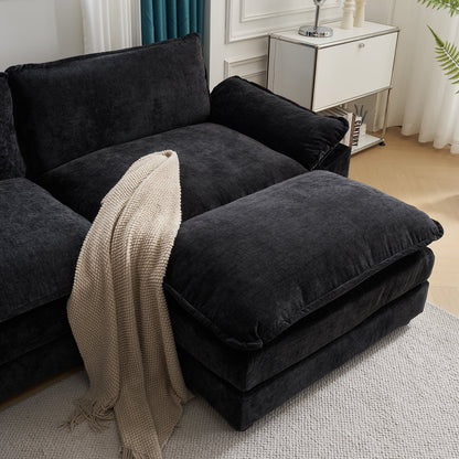 Zimtown Sectional Sofa with Ottoman, L Shaped Convertible Couch with Removable Chaise Chenille Fabric Sofa Set for 4-6 Persons Living Room Furniture Dark Grey