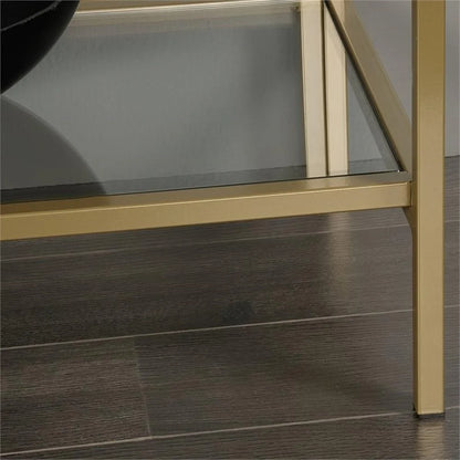 Pemberly Row 5-Shelf Modern Metal Bookcase in Gold Satin/Faux Deco Stone