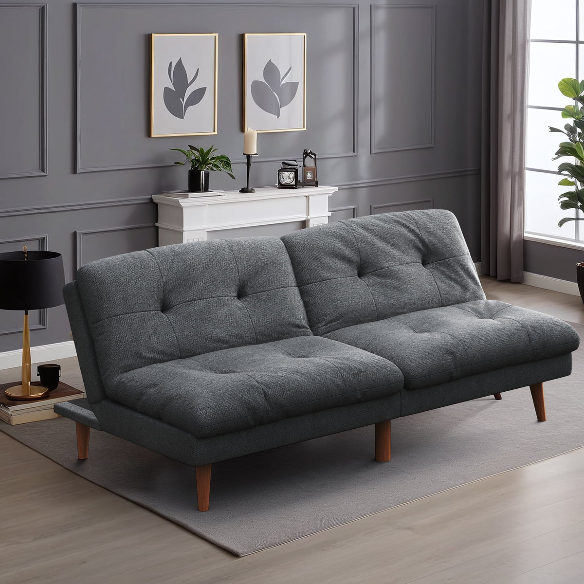Homall Futon sofa, Two Seat Adjustable Sofa, Corduroy Fabric, Upholstered Sofa, Sofa Changeable into Bed, Leisure Reading and Games, Green