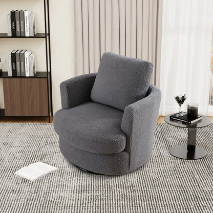 CCBUY 31.9"W Swivel Barrel Chair, Swivel Accent Chair Sherpa Chair with Plump Pillow, Comfy Round Accent Chair for Living Room, Swivel Round Chair with Detachable Cushion, Gray