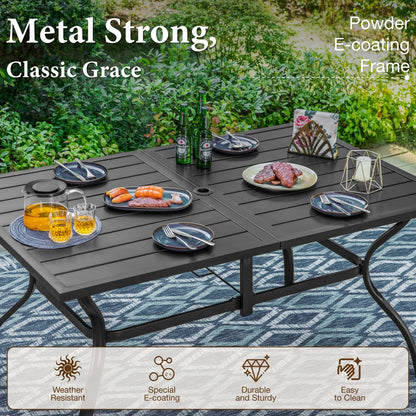 MF Studio 6-Person Outdoor Rectangular Metal Dining Table with Umbrella Hole, All-Weather Resistance Patio Table, Black