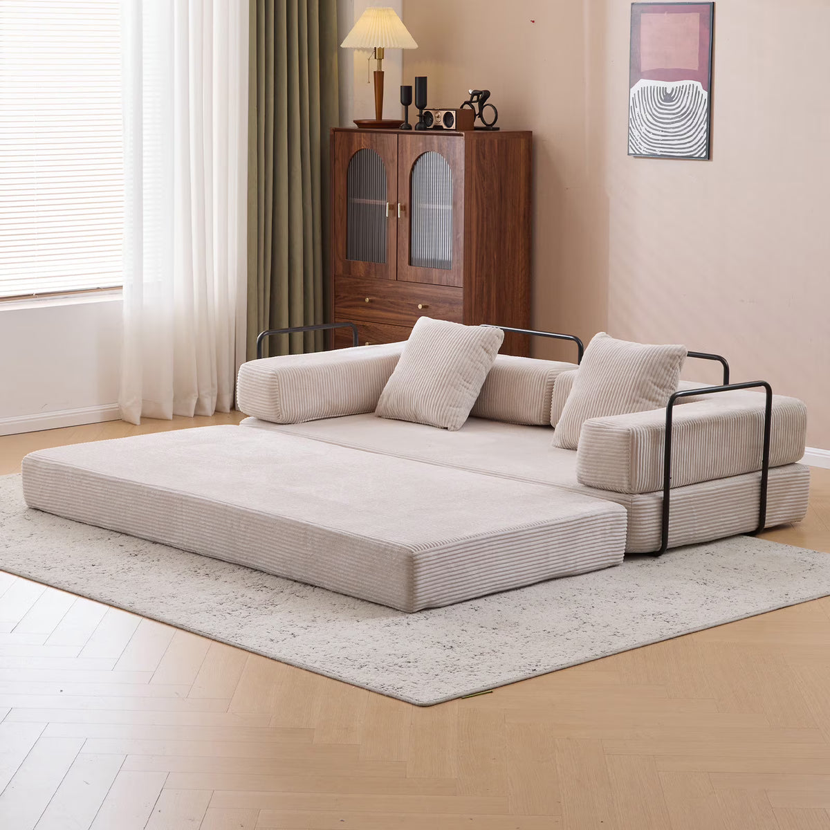 Taicans ?Convertible Floor Sofa Bed - 3 Seats Foldable Corduroy Futon Couch w/Pillow Support,Space-Saving Guest Bed for Living Room,Dorm,No Assembly Compressible Foam Mattress (Gray,76.7Inch L)