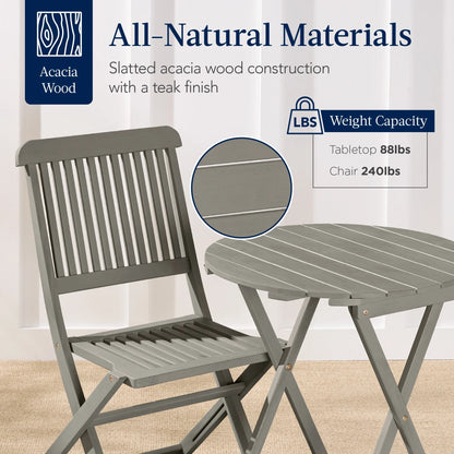 Best Choice Products 3-Piece Acacia Wood Bistro Set, Folding Patio Furniture w/ 2 Chairs, Table - Natural