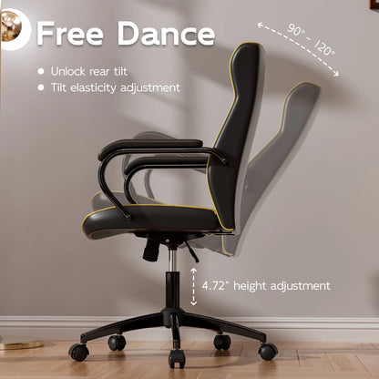 Ninecer White and Gold Office Chair with Soft Leather Embroidery, Mid Back Vintage Swivel Executive Desk Chair with Wheels and Padded Arms, Adjustable Height