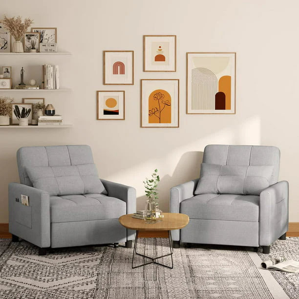 Lofka Chair Bed, Convertible Sofa Bed 3 in 1 Single Sleeper Bed for Bedroom & Living Room, Metal Frame, Dark Gray