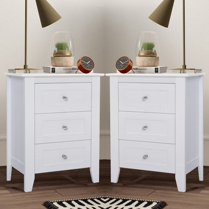 Glavbiku Modern White 3 Drawer Nightstand Set of 2 with USB Ports & Power Outlets for Bedrooms,Adult