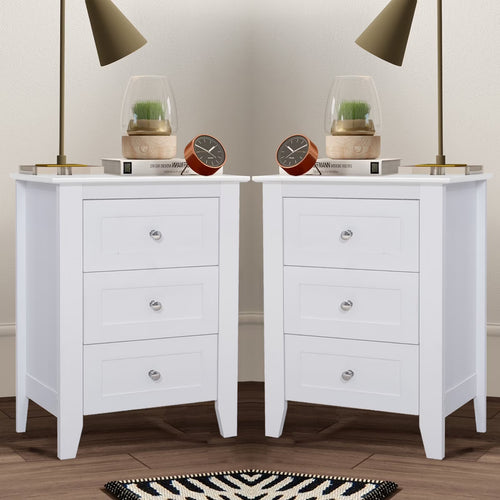 Glavbiku Modern White 3 Drawer Nightstand Set of 2 with USB Ports & Power Outlets for Bedrooms,Adult