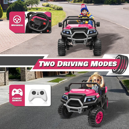 Joyracer 4WD 24 Volt Ride on Toys UTV with 2 Seater & Remote Control, Kids Electric Golf Cart w/ 4x200W Power Motors, Tiltable Trailer & Shovel, 4 Wheels Spring Suspension, Bluetooth USB Music, Black