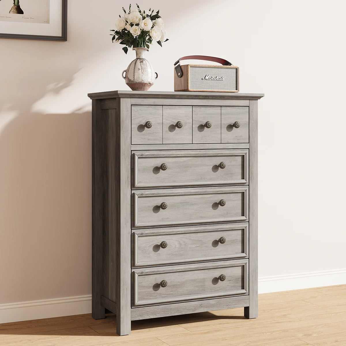 6 Drawer Wood Dresser for Bedroom, Chest of Drawers, Storage Organization Unit for Clothing, Gray