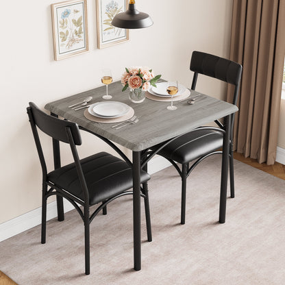 3 Piece Dining Table Set, Modern Industrial Table and Chairs Set for Home Kitchen, Kitchen Table Set for Small Space, Apartment, Rustic Gray