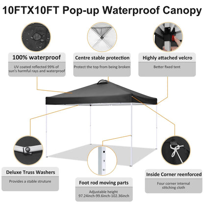 COBIZI 10x10 EZ Pop up Canopy Gazebo with Sidewalls,Pop up Canopy Tent Instant Shelter for Outdoor Party Camping Backyard Beach with Air Vent ,Carry Bag,Stakes,Ropes,Black