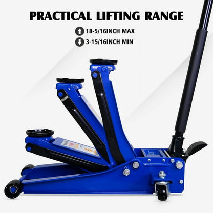 3 Ton Low Profile Floor Jack, Professional Low Profile Hydraulic Jack, Heavy Duty Steel Racing Floor Jack with Dual Piston Quick Lift Pump, 3 Ton (6,600 lb) Capacity, Lift Range 3.1"-20"
