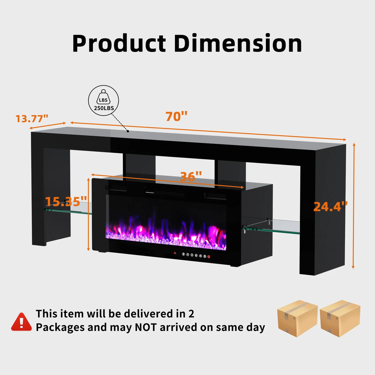70" Electric Fireplace TV Stand by GetYes - Sleek White Design with Adjustable Flame & Remote Control, Perfect for Living Room