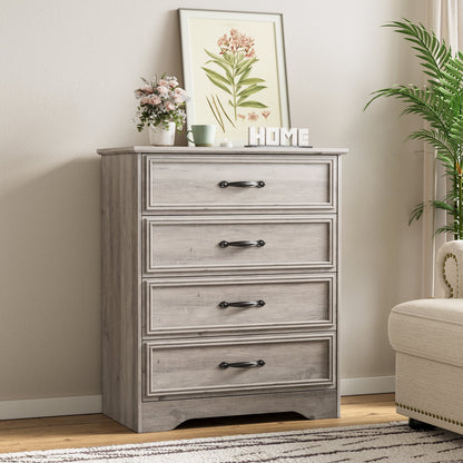 LGHM 4 Drawer Dresser, Modern Wood Chest Dresser for Bedroom Livingroom Gray