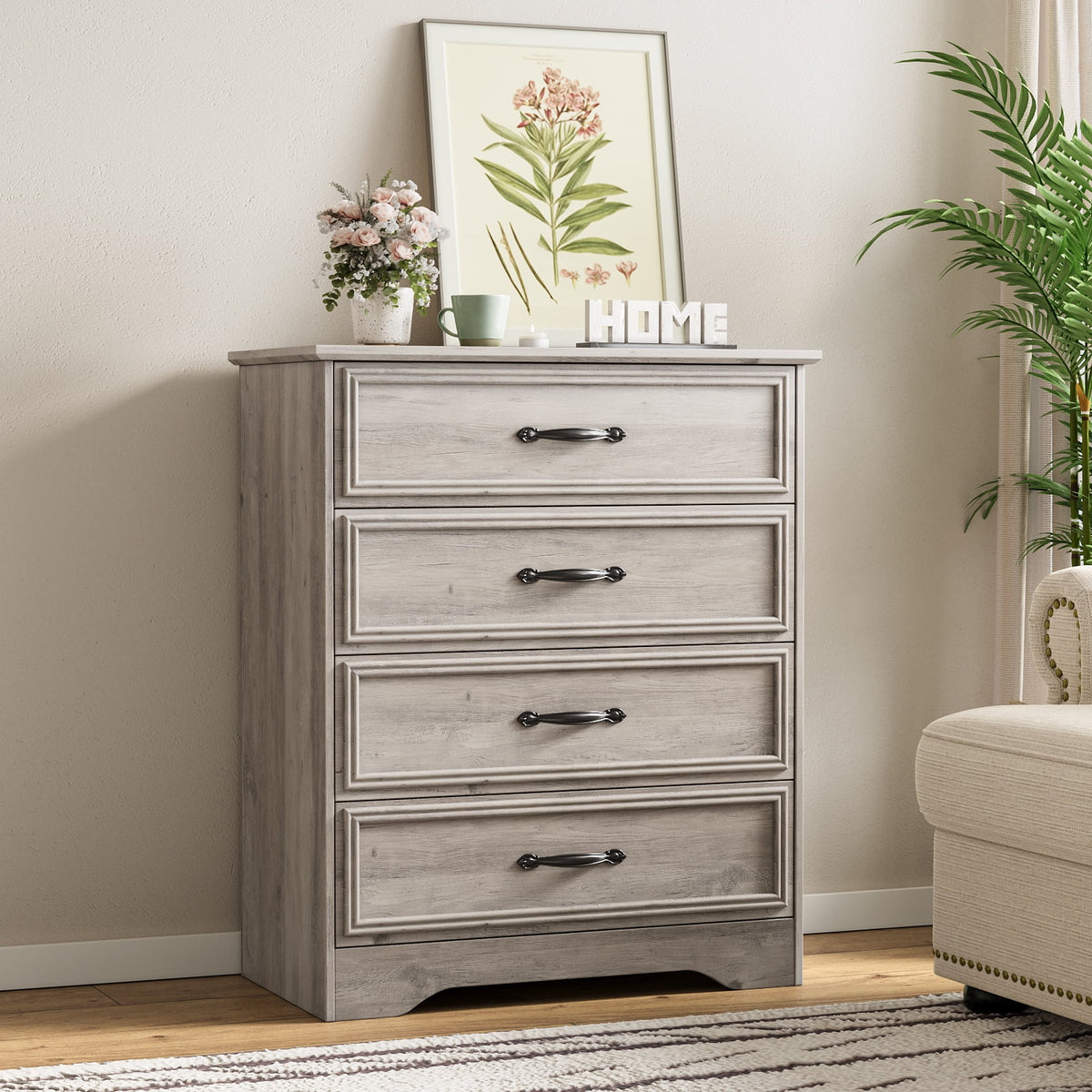 Duerer Modern Drawer Dresser for Bedroom, Living Room, Hallway, Dresser Chest with 4 Drawers, Black
