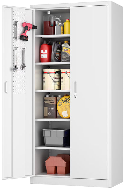 GANGMEI 72 Inches Tall Metal Garage Storage Cabinets with 5 Adjustable Shelves, Lockable Steel Black Storage Cabinet with Doors for Office, Home, School, Shops, Garage, Assembly required