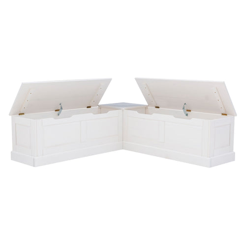 Linon Nook Bench Collection L-Shaped Wood Farmhouse Breakfast Bench with Hidden Storage, White