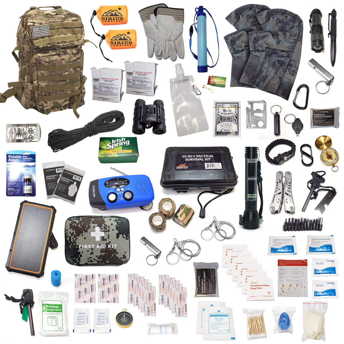 Pre-Packed Emergency Survival Kit/Bug Out Bag for 2 - Over 175 Total Pieces of Disaster Preparedness Supplies for Hurricanes, Floods, Earth Quakes & Other Disasters, Black