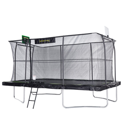 JumpKing 10'x15' Rectangle Trampoline with 2 Powder Coated Basketball Hoops & Breakaway Rim and Ladder- Large Recreational Trampoline for Kids and Adults with Enclosure Net