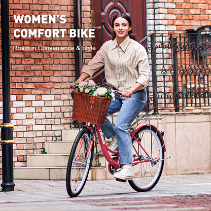 Viribus Women's Comfort Bike 24 inch Beach & City Cruiser Bicycle with Basket Rack White