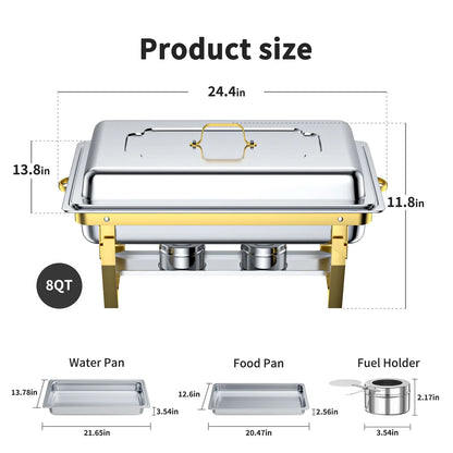 Chafing Dish Buffet Set 4 Pack: TINANA 8QT Stainless Steel Chafing Dishes for Buffet, Chafers and Buffet Warmers Sets for Parties, Events, Wedding, Camping, Dinner-Gold