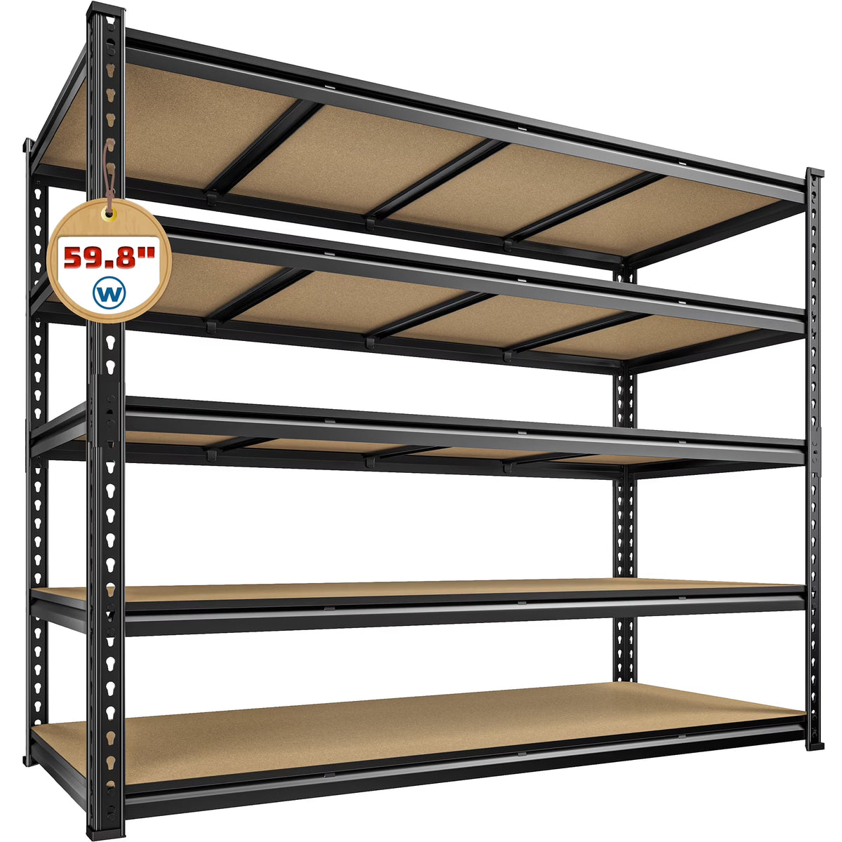 REIBII 60" W Garage Shelving 3000LBS Heavy Duty Storage Shelves Adjustable 5 Tier Metal Storage Rack,60" W x 24" D x 72" H