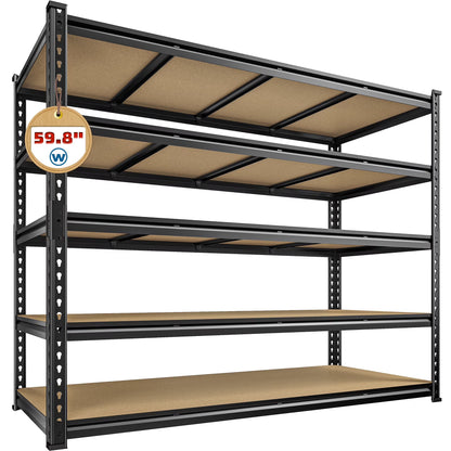 REIBII 60" W Garage Shelving 3000LBS Heavy Duty Storage Shelves Adjustable 5 Tier Metal Storage Rack,60" W x 24" D x 72" H