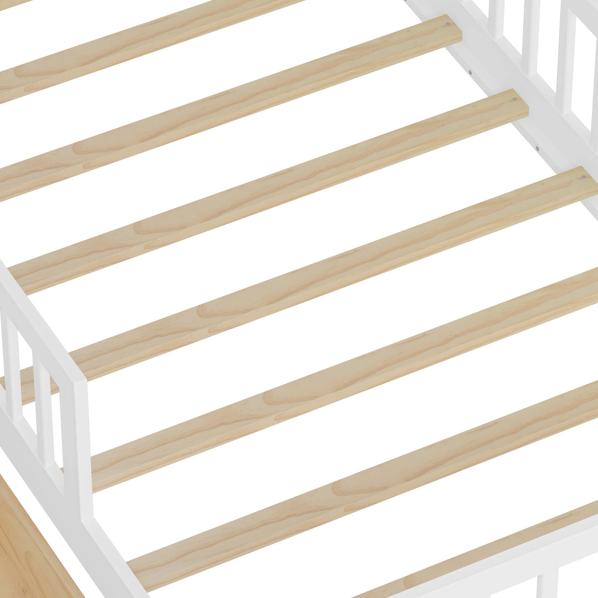 Euroco Wood Twin Size Platform Bed with Storage Headboard and Drawers, Low Profile Bed with Guardrails for Kids and Toddlers, White