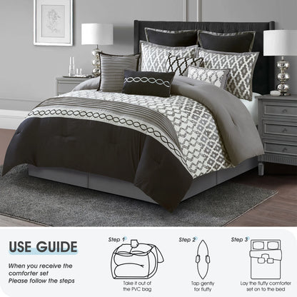 LANCO MODERN LIFESTYLE King Size Comforter Set, Burgundy, 10 Piece Bed in a Bag for All Seasons, Luxury Extreme Comfort Bedding Sets with Bedskirt, Pillow Shams, Euro Shams and Decor Pillows