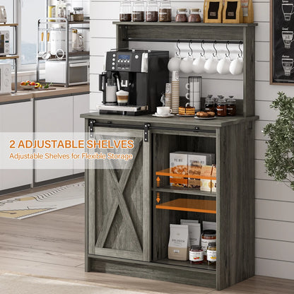 Catrimown Coffee Bar Cabinet, Barn Door Sideboard Buffet Cabinet with Storage, White