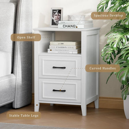 ANHDAH Nightstand Set of 2, Modern End Table with 2 Drawers and Open Shelf, 23.6 Inch High Bedside Table with Storage