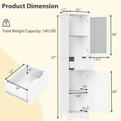 Costway Tall Bathroom Cabinet with Adjustable Shelves Deep Drawer for Living Room Black