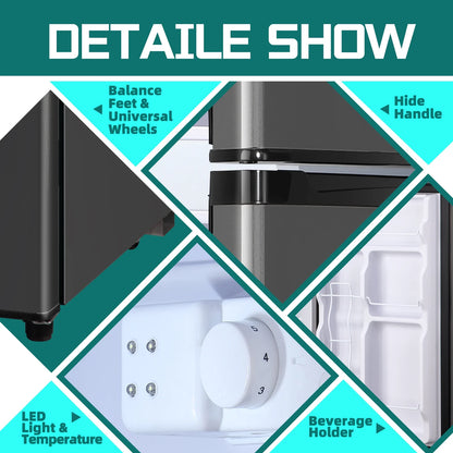 JIEJIA 5.0 Cu.Ft Apartment Size Refrigerators with Separate Freezer, 2 Door Refrigerator, Small Fridge with Freezer, Gray