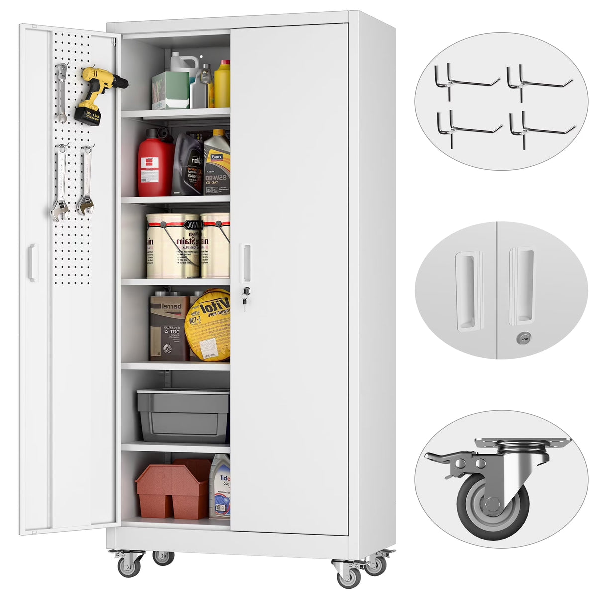 GANGMEI 72 Inches Tall Metal Garage Storage Cabinets with 5 Adjustable Shelves, Lockable Steel Black Storage Cabinet with Doors for Office, Home, School, Shops, Garage, Assembly required