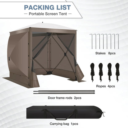 Hoteel 6x6ft Outdoor Pop Up Gazebo for Camping, Screen House with 4 Sidewalls and Mosquito Netting, Waterproof, UV Resistant,Portable Carry Bag, for Outdoor Camping, Lawn and Backyard, Brown
