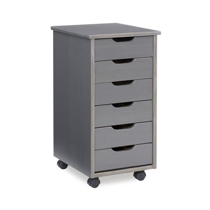 Riverbay Furniture Six Drawer Wood Rolling Storage Cart in Brown