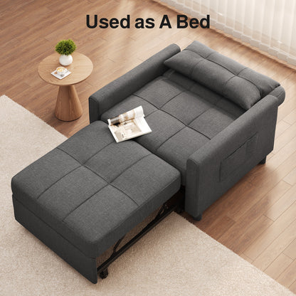 Sofa Bed, Lofka 3-in-1 Convertible Sleeper Sofa with Storage, Adjustable Backrest & Pull Out Function - Sleeper Chair for Small Space, Apartment, Dark Grey