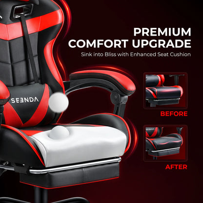 Gaming Chair, Seenda Video Game Chair with Footrest and Lumbar Support, Ergonomic Computer Chair Height Adjustable with Swivel Seat and Headrest, Red