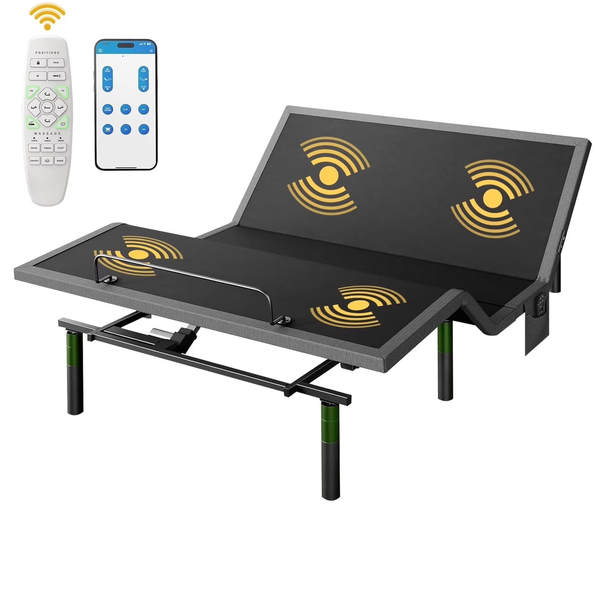 CHITOOMA Electric Adjustable Bed Frame Queen with Massage (4 Modes & 3 Intensities), Wireless Remote, Zero Gravity, 4 USB Ports, Under-Bed Nightlight, 3 Minutes Fast Assembly