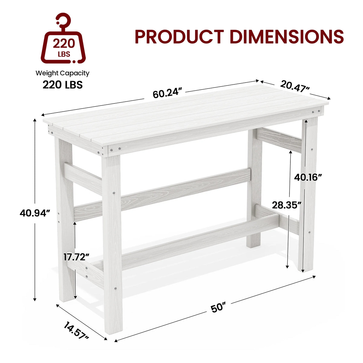 SERWALL 41" Outdoor Bar Table, HDPE All Weather Adirondack Outdoor Bar Height Table, Navy