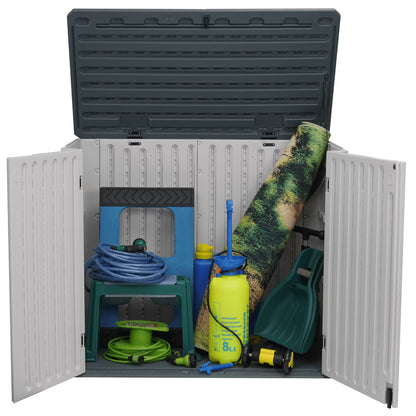 EHHLY Horizontal Resin Storage Shed, 47 Cuft Garden Tool Sheds & Outdoor Storage, Outdoor Plastic Storage Cabinet Waterproof, 4.5 x 2.8 ft Backyard Outside Lawn Mower Storage Shed, Vanilla