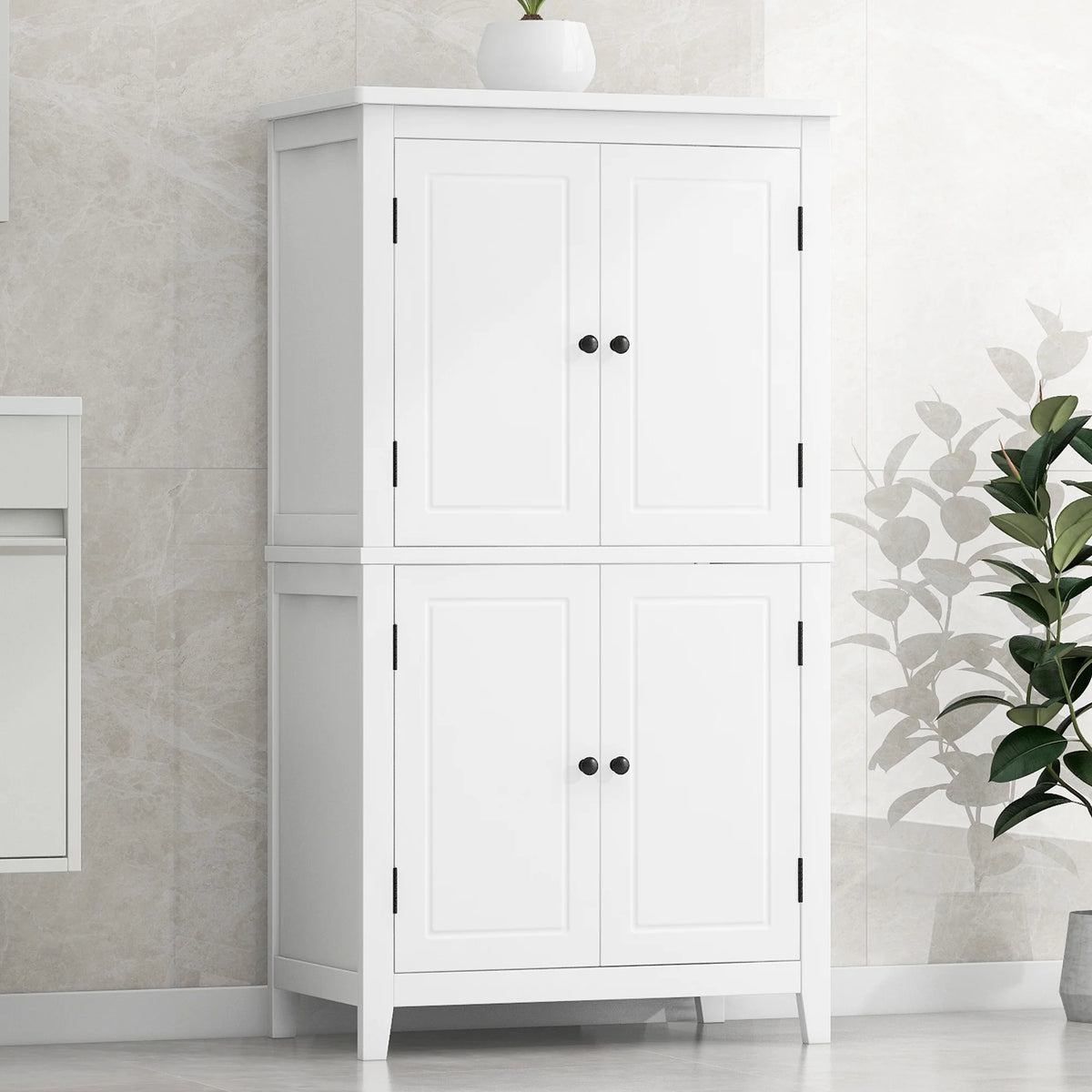 Elegant Bathroom Floor Storage Cabinet, Bathroom Storage Unit, Freestanding Cabinet with 4 Doors