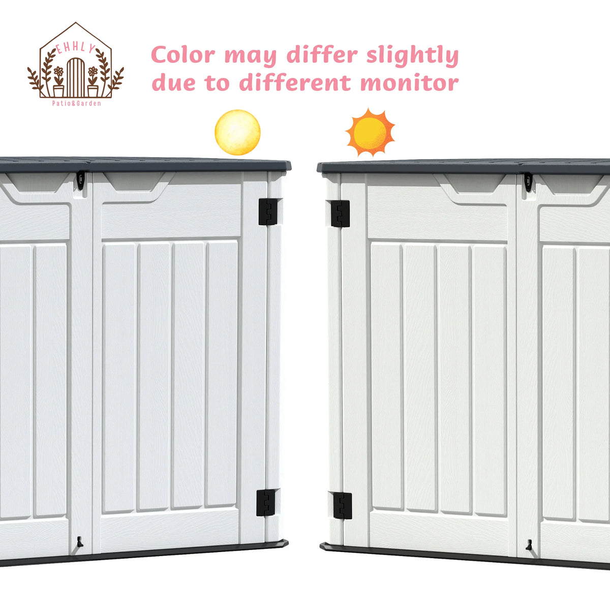 EHHLY Horizontal Resin Storage Shed, 47 Cuft Garden Tool Sheds & Outdoor Storage, Outdoor Plastic Storage Cabinet Waterproof, 4.5 x 2.8 ft Backyard Outside Lawn Mower Storage Shed, Vanilla