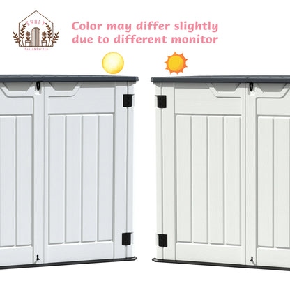 EHHLY Horizontal Resin Storage Shed, 47 Cuft Garden Tool Sheds & Outdoor Storage, Outdoor Plastic Storage Cabinet Waterproof, 4.5 x 2.8 ft Backyard Outside Lawn Mower Storage Shed, Vanilla